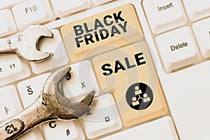 Conceptual caption Black Friday SaleShopping Day Start of the Christmas Shopping Season. Concept meaning Shopping Day