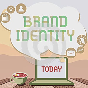 Conceptual caption Brand Identity. Business concept visible elements of a brand that identify and distinguish Hand