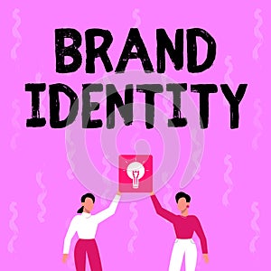 Conceptual caption Brand Identity. Business overview visible elements of a brand that identify and distinguish Two