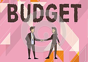 Conceptual caption Budget. Internet Concept an estimate of income and expenditure for a set period of time Man And Woman