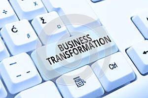 Conceptual caption Business Transformation. Business overview Align their Trade models with Strategy Improvement Typing