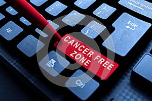 Conceptual caption Cancer Free Zone. Business idea supporting cancer patients and raising awareness of cancer Inputting