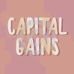 Conceptual caption Capital Gains. Word for Bonds Shares Stocks Profit Income Tax Investment Funds Line Illustrated