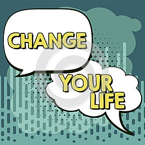 Conceptual caption Change Your Life. Internet Concept inspirational advice to improve yourself for the future