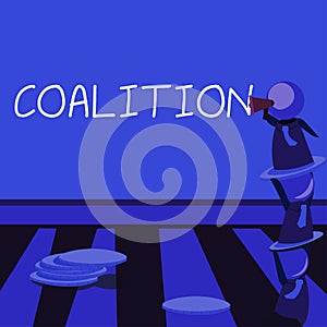 Conceptual caption Coalition. Business showcase a temporary alliance of distinct parties, persons, or states for joint