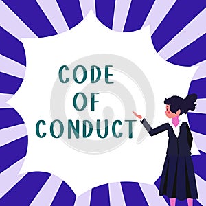 Conceptual caption Code Of Conduct. Business idea Ethics rules moral codes ethical principles values respect