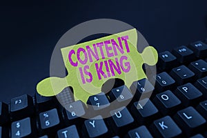 Conceptual caption Content Is King. Conceptual photo marketing focused growing visibility non paid search results Typing