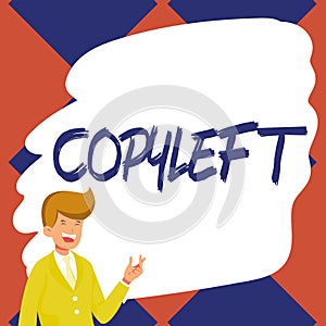 Conceptual caption Copyleft. Word for the right to freely use, modify, copy, and share software, works of art