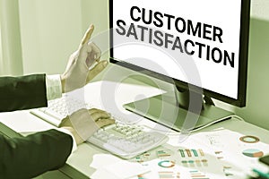 Conceptual caption Customer Satisfaction. Business showcase Exceed Consumer Expectation Satisfied over services