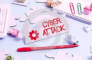 Conceptual caption Cyber Attack. Word for An attempt by hackers to Damage Destroy a Computer System Building An