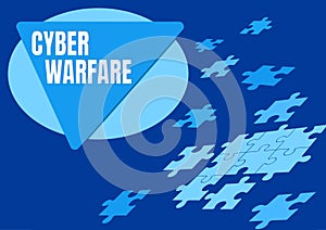 Conceptual caption Cyber Warfare. Business overview Virtual War Hackers System Attacks Digital Thief Stalker Jigsaw