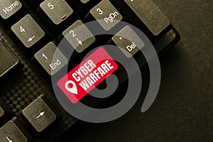 Conceptual caption Cyber Warfare. Business showcase Virtual War Hackers System Attacks Digital Thief Stalker Downloading