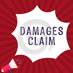 Conceptual caption Damages Claim. Business showcase Demand Compensation Litigate Insurance File Suit