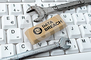 Conceptual caption Data Breach. Business concept security incident where sensitive protected information copied