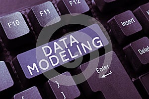 Sign displaying Data Modeling. Business overview process of transferring data between data storage systems