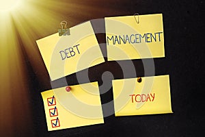 Conceptual caption Debt Management. Business showcase The formal agreement between a debtor and a creditor Multiple