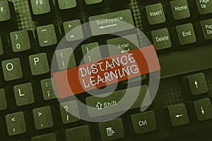 Conceptual caption Distance Learning. Business concept educational lectures broadcasted over the Internet remotely