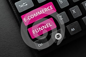 Conceptual caption E Commerce Funnel. Business concept a tool used to optimise the usability of the online assets
