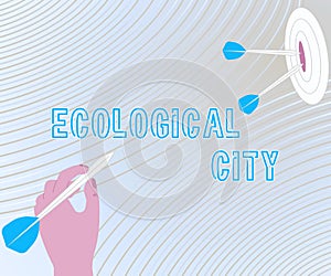 Conceptual caption Ecological City. Word Written on human settlement modeled on the selfsustaining structure Presenting