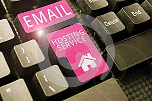 Conceptual caption Email Hosting Service. Business overview Internet hosting service that operates email server