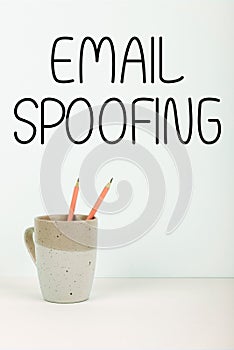 Conceptual caption Email Spoofing. Word for secure the access and content of an email account or service