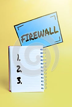 Conceptual caption Firewall. Word Written on protect network or system from unauthorized access with firewall Colorful