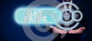 Conceptual caption Gay Pride. Word Written on Dignity of an idividual that belongs to either a man or Businessman in