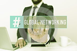 Conceptual caption Global Networking. Business overview Communication network which spans the entire Earth WAN Remote