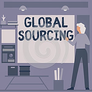 Conceptual caption Global Sourcing. Business overview practice of sourcing from the global market for goods photo