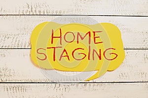 Conceptual caption Home Staging. Concept meaning Act of preparing a private residence for sale in the market