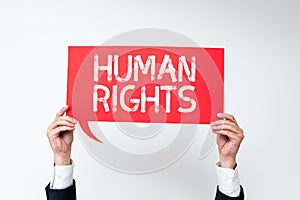 Conceptual caption Human Rights. Internet Concept Moral Principles Standards Norms of a showing protected by Law