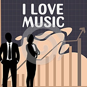 Conceptual caption I Love Music. Internet Concept Having affection for good sounds lyric singers musicians