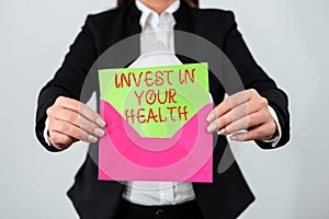 Conceptual caption Invest In Your Health. Business showcase Live a Healthy Lifestyle Quality Food for Wellness