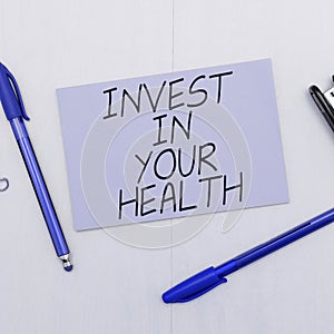 Conceptual caption Invest In Your Health. Conceptual photo Live a Healthy Lifestyle Quality Food for Wellness
