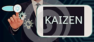 Conceptual caption Kaizen. Business concept a Japanese business philosophy of improvement of working practices