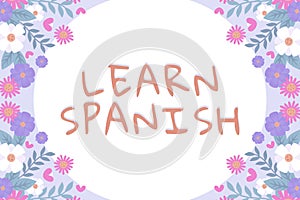 Conceptual caption Learn Spanish. Word for Translation Language in Spain Vocabulary Dialect Speech
