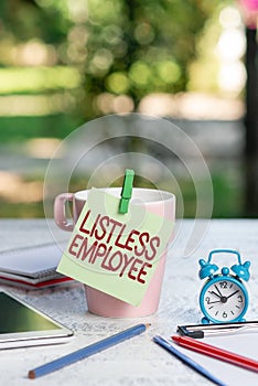 Conceptual caption Listless Employee. Business showcase an employee who having no energy and enthusiasm to work Outdoor