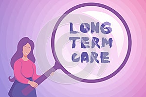 Conceptual caption Long Term Care. Business overview assistance with the basic personal tasks of everyday life Abstract