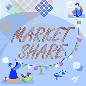 Conceptual caption Market Share. Internet Concept The portion of a market controlled by a particular company