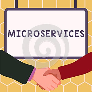 Conceptual caption Microservices. Business overview Software development technique Building single function module