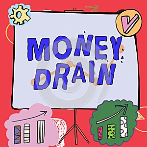 Conceptual caption Money Drain. Business concept To waste or squander money Spend money foolishly or carelessly
