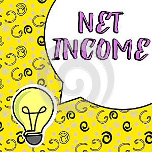 Conceptual caption Net Income. Business showcase the gross income remaining after all deductions and exemptions are