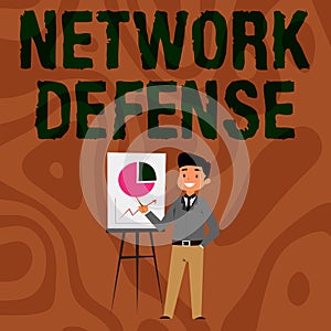 Conceptual caption Network Defense. Business showcase easures to protect and defend information from disruption