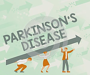 Conceptual caption Parkinson s is Disease. Word Written on nervous system disorder that affects movement Four Colleagues