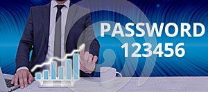 Conceptual caption Password 123456. Business concept the hidden word or expression to be used to gain access to