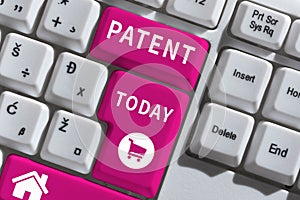 Conceptual caption Patent. Business approach intellectualproperty that gives owner legal right has the sole right photo