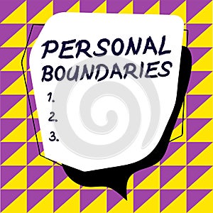 Conceptual caption Personal Boundaries. Business concept something that indicates limit or extent in interaction with