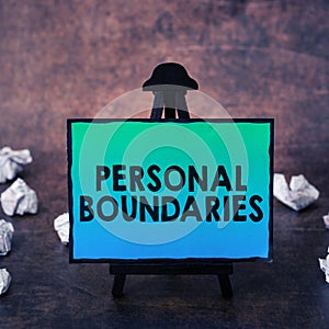 Conceptual caption Personal Boundaries. Word Written on something that indicates limit or extent in interaction with