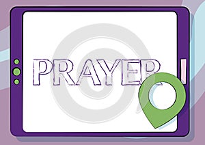 Conceptual caption Prayer. Concept meaning solemn request for help or expression of thanks addressed to God Computer