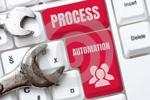 Conceptual caption Process Automation. Business overview the use of technology to automate business actions